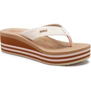 🆕 Women’s Beige Platform Flip Flops Summer Sandals Arch Support Vegan Leather